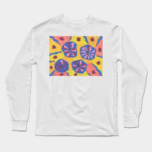 Blue and Bright Funky Space Flowers Long Sleeve T-Shirt